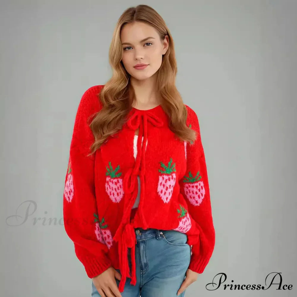 Embroidery Heart Lace-up Cardigan