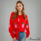 Embroidery Heart Lace-up Cardigan