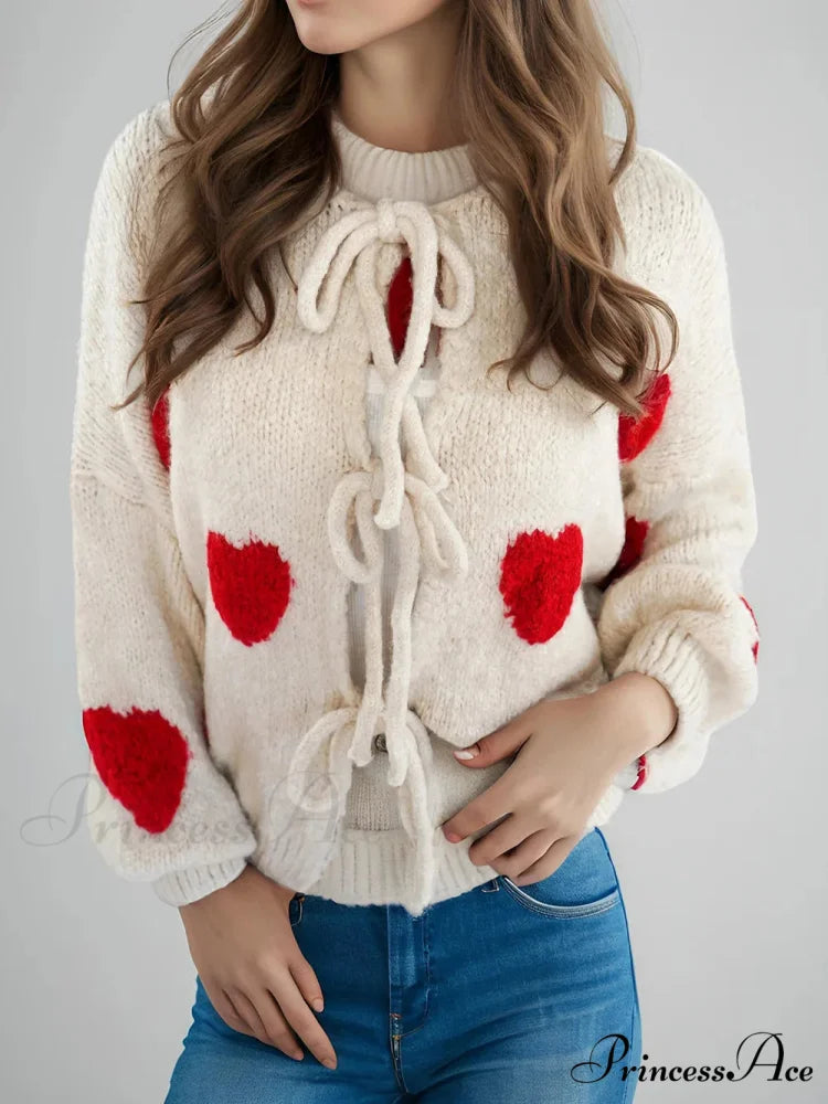 Embroidery Heart Lace-up Cardigan