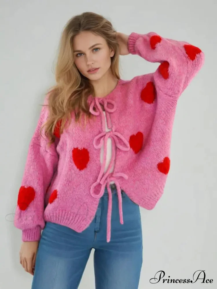 Embroidery Heart Lace-up Cardigan