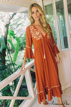 Embroidery Hollow Out Lace Vintage White Boho Dress