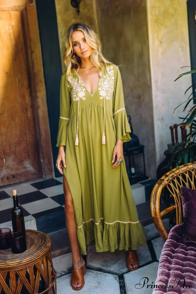 Embroidery Hollow Out Lace Vintage White Boho Dress