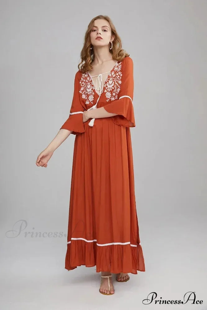 Embroidery Hollow Out Lace Vintage White Boho Dress