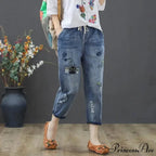 Embroidery Ripped Korean Capris Pants