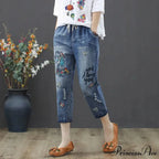 Embroidery Ripped Korean Capris Pants