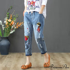 Embroidery Ripped Korean Capris Pants