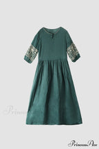 Emerald Embroidered Ramie Dress