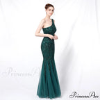 Emily formal one-shoulder Charming sequined mesh fishtail dress