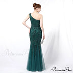Emily formal one-shoulder Charming sequined mesh fishtail dress