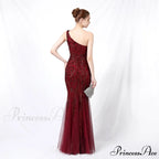 Emily formal one-shoulder Charming sequined mesh fishtail dress