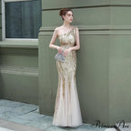 Emily formal one-shoulder Charming sequined mesh fishtail dress