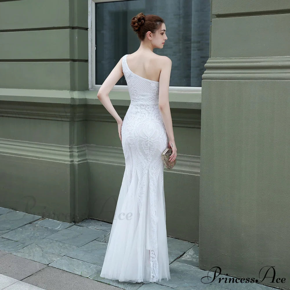 Emily formal one-shoulder Charming sequined mesh fishtail dress