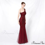 Emily formal one-shoulder Charming sequined mesh fishtail dress