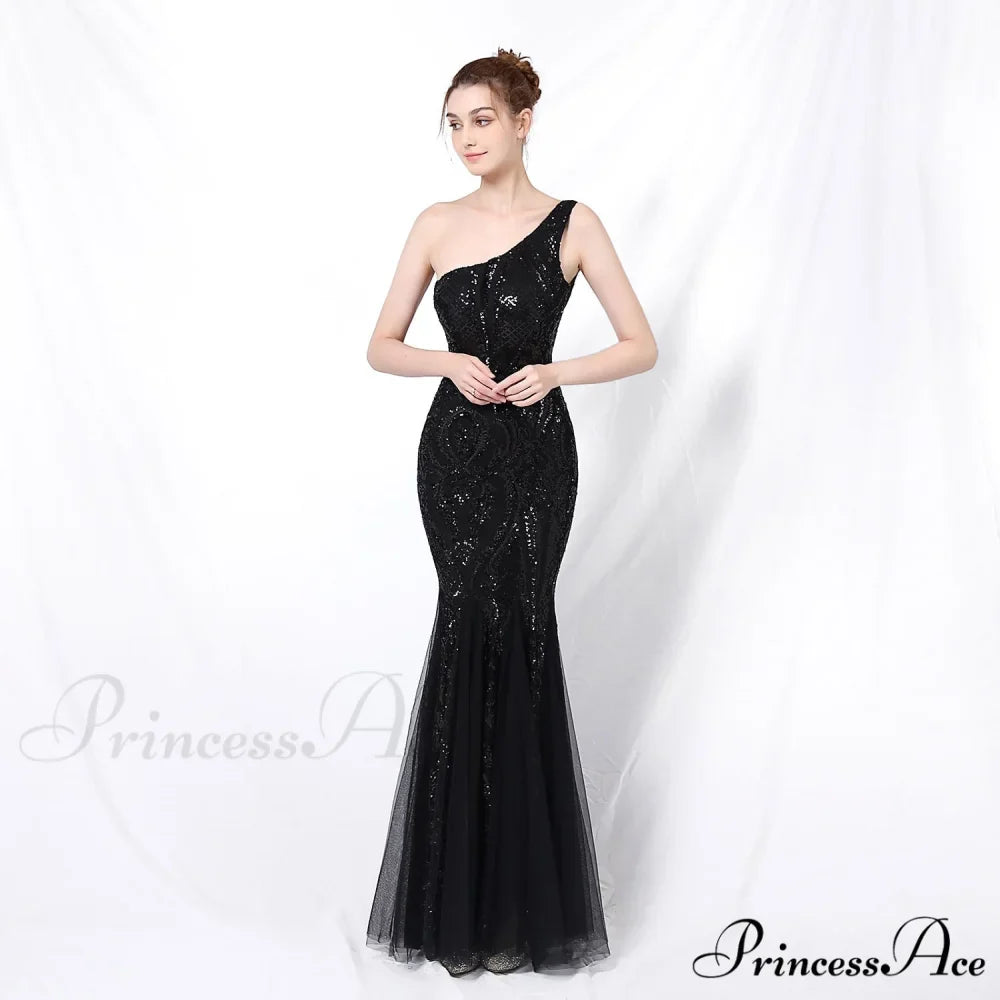 Emily formal one-shoulder Charming sequined mesh fishtail dress