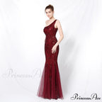 Emily formal one-shoulder Charming sequined mesh fishtail dress