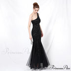 Emily formal one-shoulder Charming sequined mesh fishtail dress