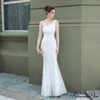 Emily formal one-shoulder Charming sequined mesh fishtail dress