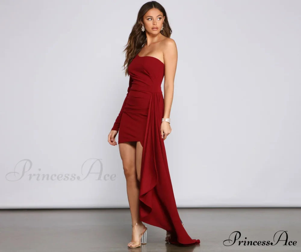 Emily One Shoulder Charming Pleated Asymmetric Mini Dress