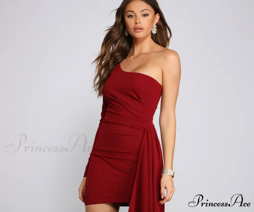 Emily One Shoulder Charming Pleated Asymmetric Mini Dress