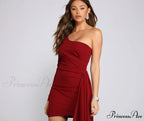 Emily One Shoulder Charming Pleated Asymmetric Mini Dress