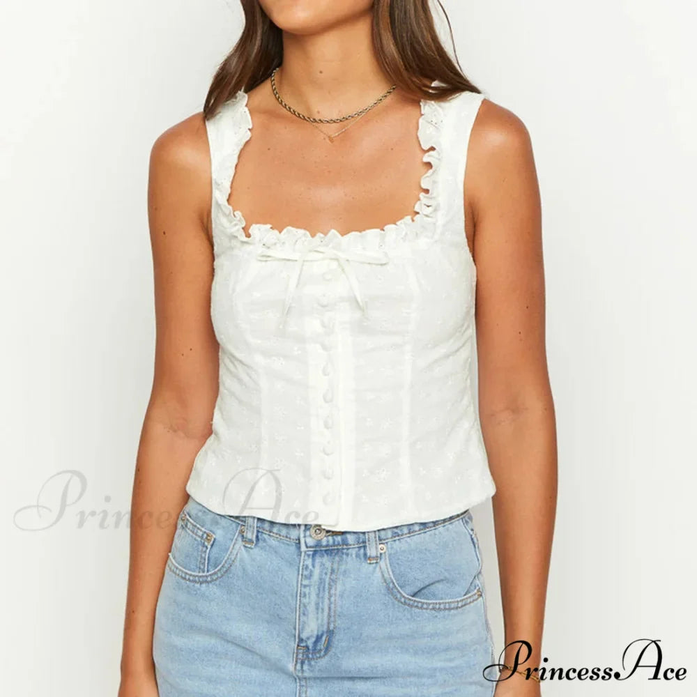 Empty Eyelet Ribbon Crop Top
