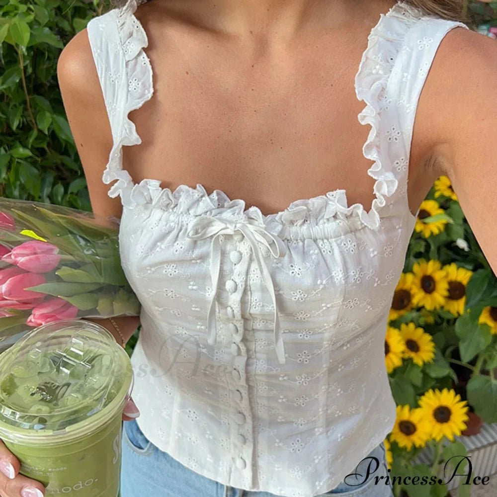 Empty Eyelet Ribbon Crop Top