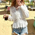 Empty Lace Ethnic Extended Sleeve Frills Boho Blouse