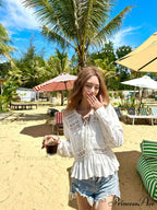 Empty Lace Ethnic Extended Sleeve Frills Boho Blouse