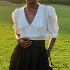 Empty Lace Puff Sleeve Peter Pan Collar Blouse