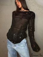 Empty Out Baggy Round Neck Extended Sleeve Knitted Pullover Jumper