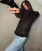 Empty Out Baggy Round Neck Extended Sleeve Knitted Pullover Jumper