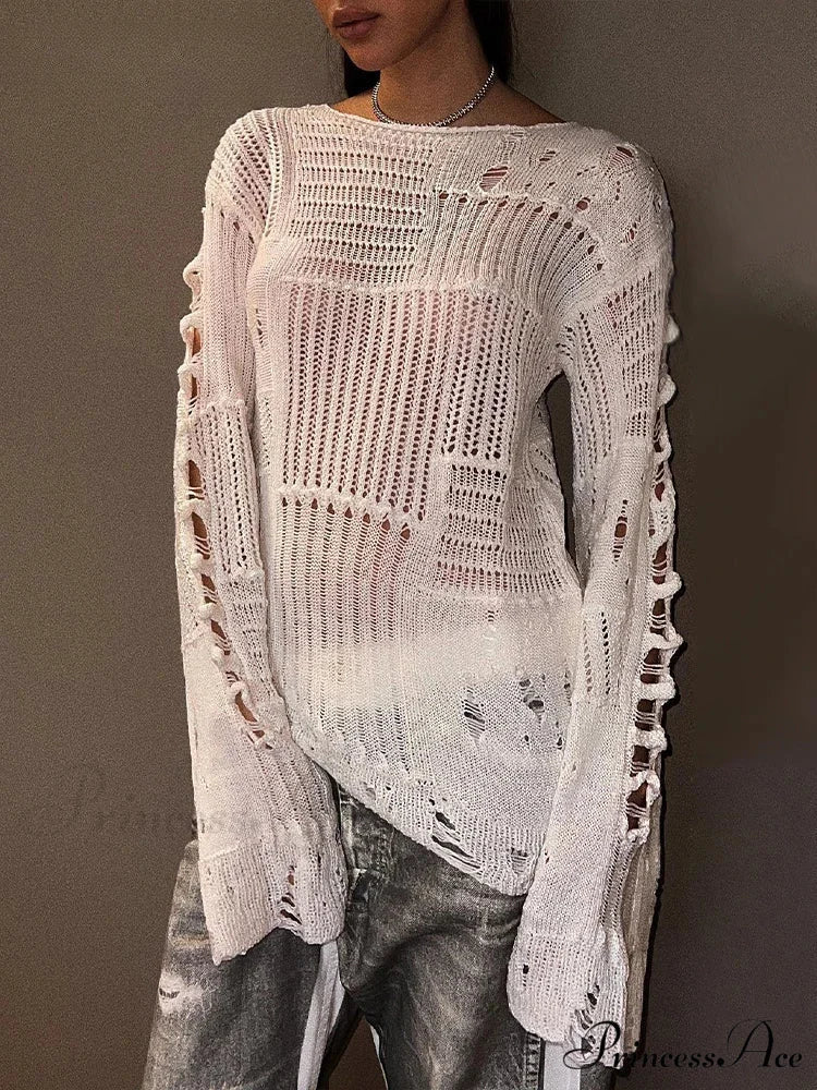 Empty Out Baggy Round Neck Extended Sleeve Knitted Pullover Jumper