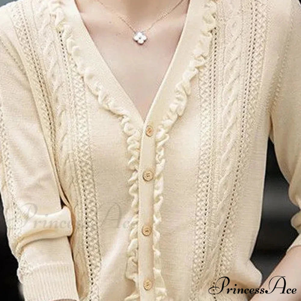 Empty Out Deep Neck Button Knit Cardigan