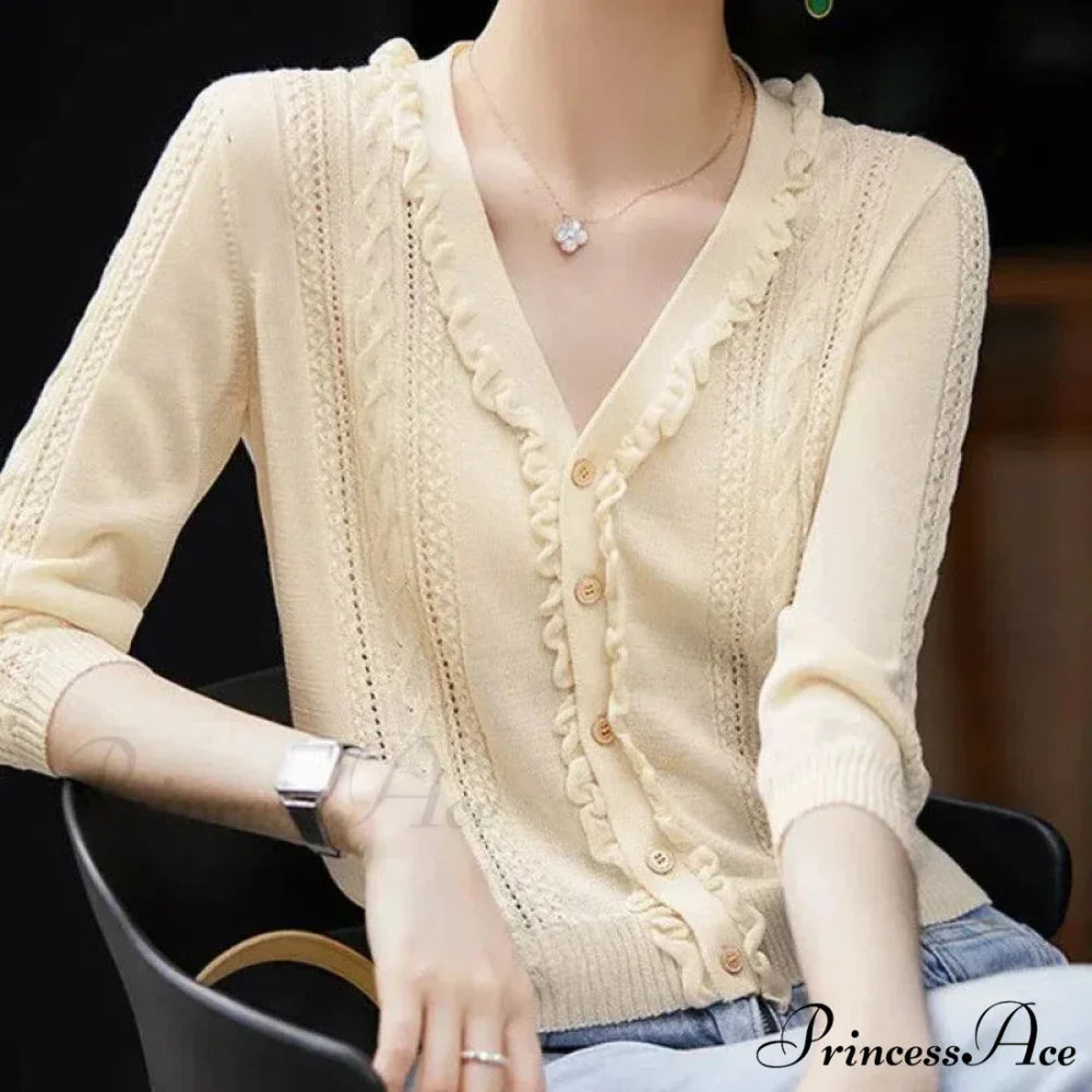 Empty Out Deep Neck Button Knit Cardigan