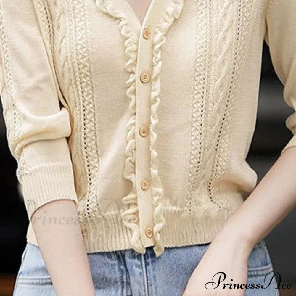 Empty Out Deep Neck Button Knit Cardigan