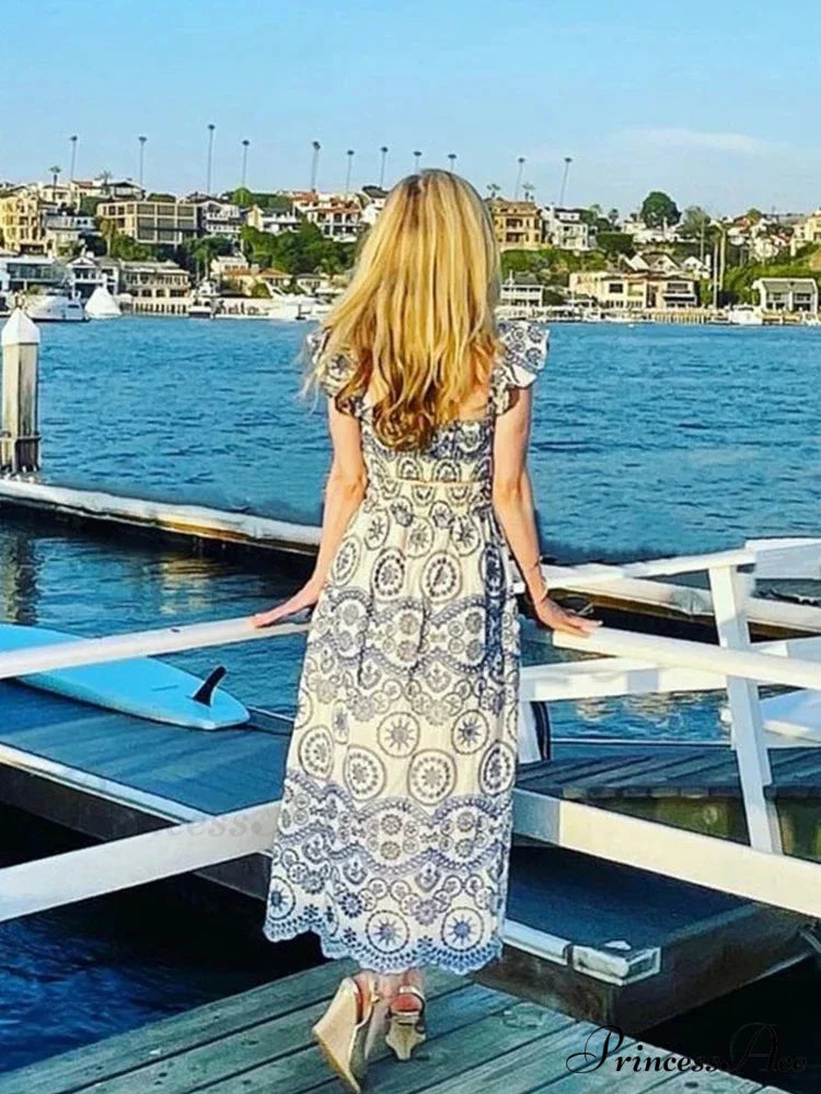 Empty Out Flower Stitching Soaring Sleeve Dress