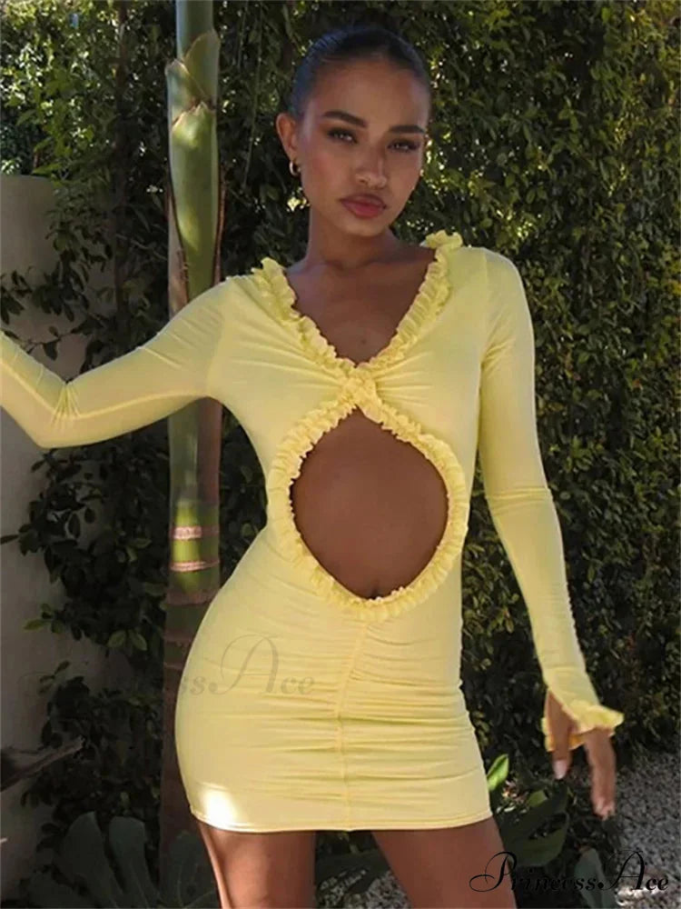 Empty-Out Frilled Short Dress