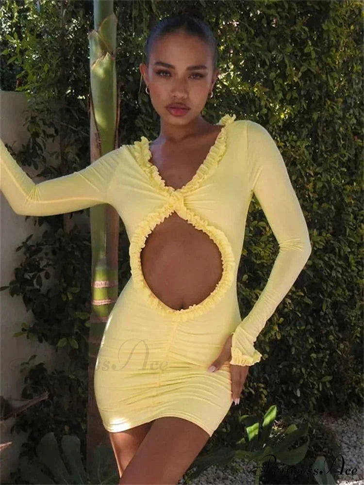 Empty-Out Frilled Short Dress