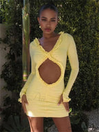 Empty-Out Frilled Short Dress