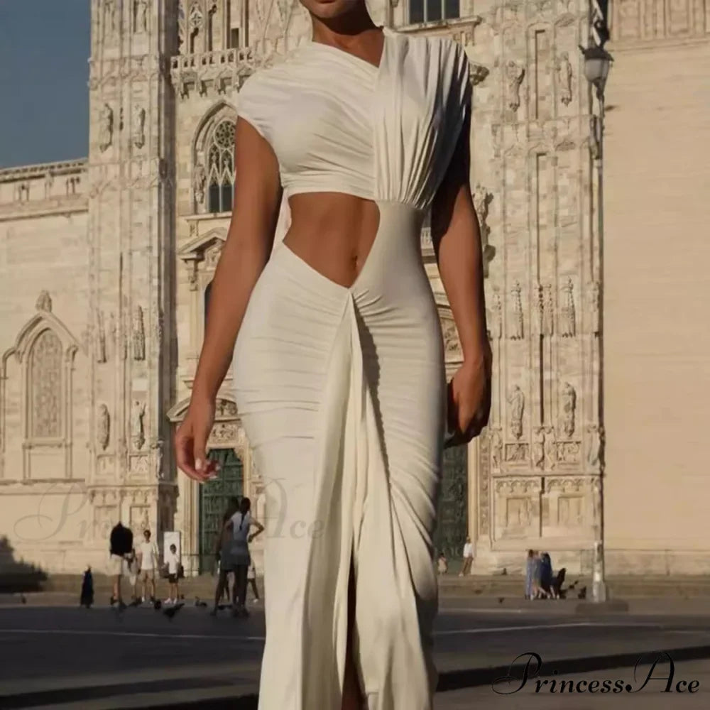 Empty Out Gathered Asymmetrical Prom Dress