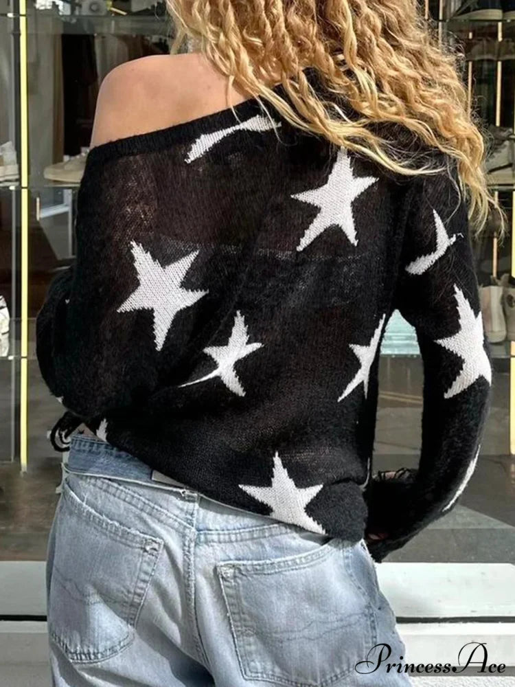 Empty Out Knitted Gothic Team Neck Extended Sleeve Pullover Sweater