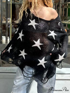 Empty Out Knitted Gothic Team Neck Extended Sleeve Pullover Sweater