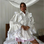 Empty Out Lotus Leaf Border White Blouse