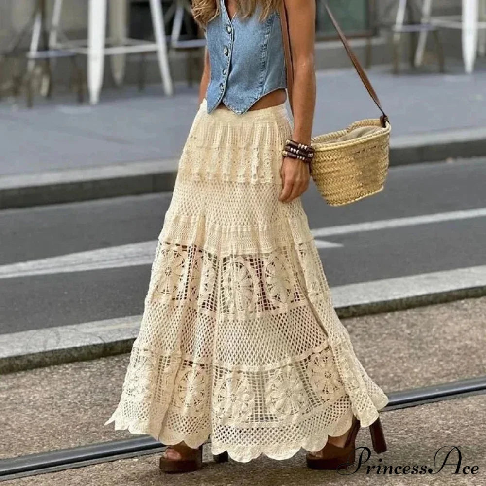 Empty Out Maxi Skirt Monotone A-line Hook Sentimental Vacation