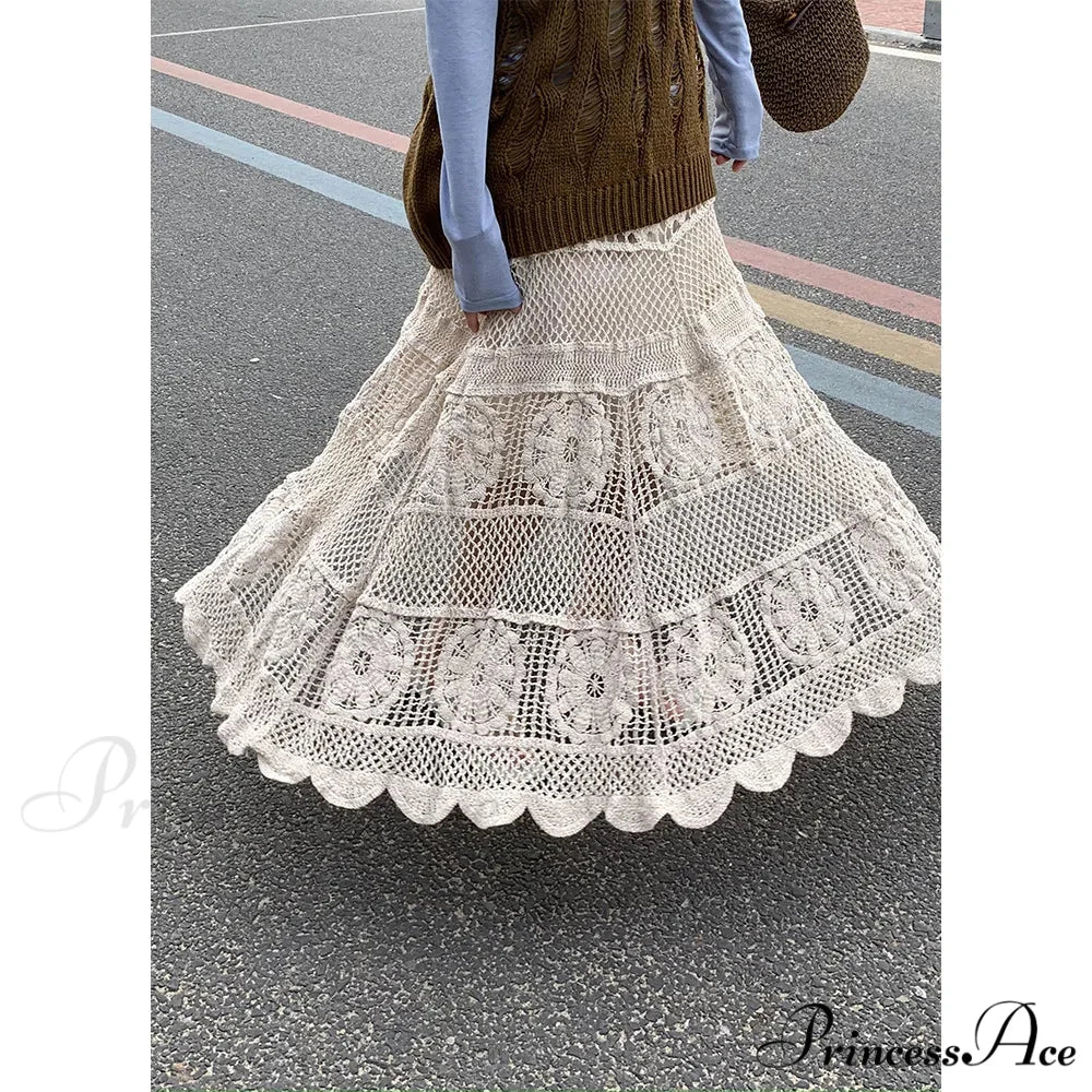 Empty Out Maxi Skirt Monotone A-line Hook Sentimental Vacation