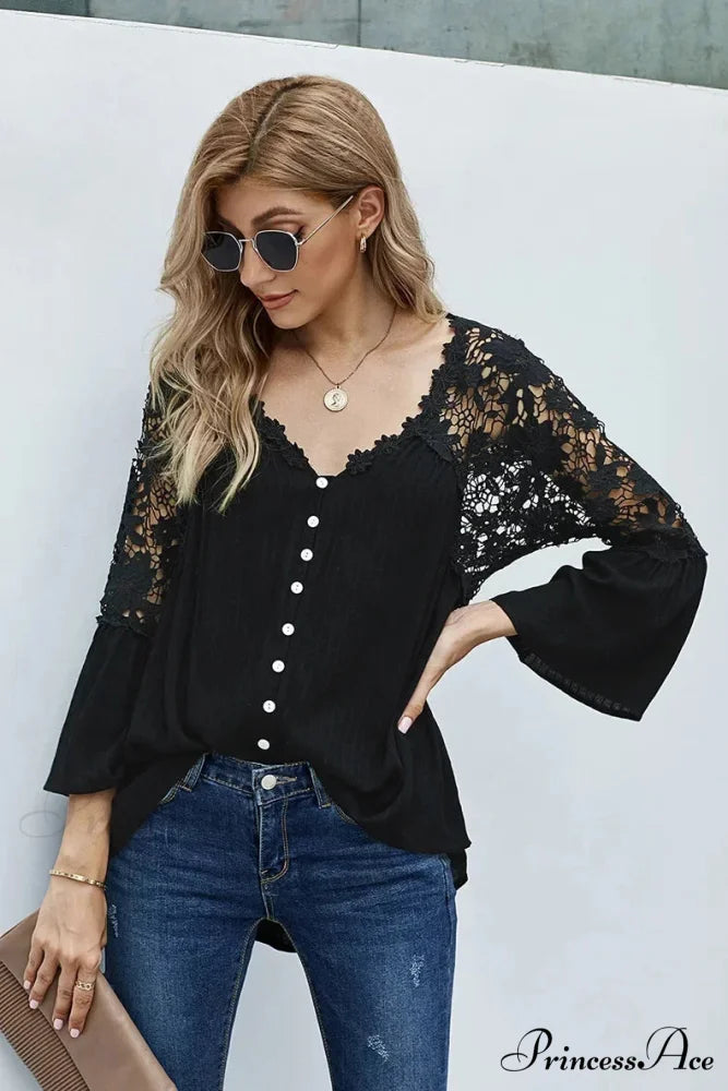 Empty Out Profound Plunge Neck Flare Sleeve Bohemian Blouse