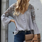 Empty Out Profound Plunge Neck Flare Sleeve Bohemian Blouse