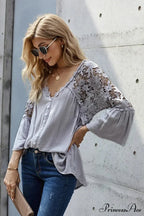 Empty Out Profound Plunge Neck Flare Sleeve Bohemian Blouse
