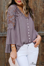 Empty Out Profound Plunge Neck Flare Sleeve Bohemian Blouse