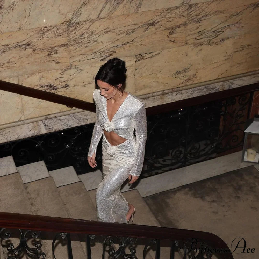 Empty Out Sparkling Low-Cut Maxi Prom Dress